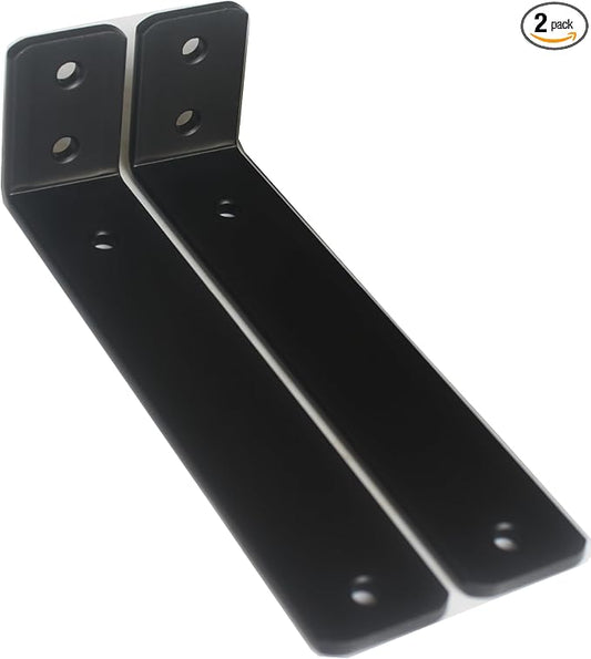 2 Pack - L 8" x H 2" x W1.5, 5mm Thick Black L Shelf Bracket, Iron Shelf Brackets, Metal Shelf Brackets, Floating Shelf, Shelf Supports with Screws