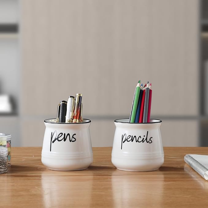 ONTUBE Porcelain Pencils Holder Stand,Ceramic Pens Holder (White)