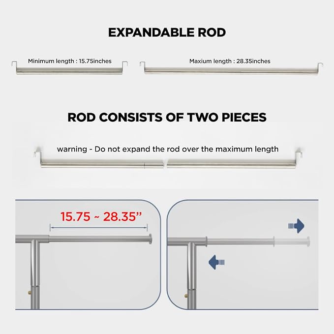 Letusto Premium Stainless Steel Freestanding Closet Organizer System - Easy Assembly, Durable, and Versatile - Heavy Duty Adjustable Portable Wardrobe Clothing Rack (Extension Rod)