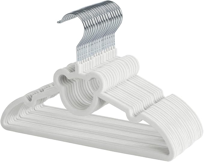 ManGotree 12.8" Kids Velvet Hangers, Non-Slip Felt Baby Clothes Hanger, Cute Bear Hanger for Nursery, Space Saving Toddler Hangers for Children's Closet (20 Pack, White)