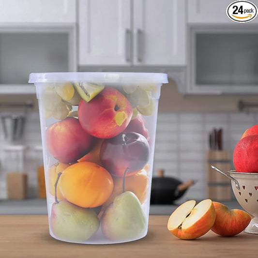 Deli Food Container (24 set - 32 oz) | with Lids - For Storage, Slime, Takeout, Leftovers Includes Air-Tight Lids, Ideal for Soups, Stews, and Meal Prep