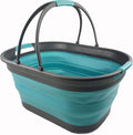 SAMMART 38L (10 Gallons) Collapsible Plastic Laundry Basket - Foldable Storage Container/Organizer - Portable Washing Tub - Space Saving Laundry Hamper (Grey/Crystal Blue)