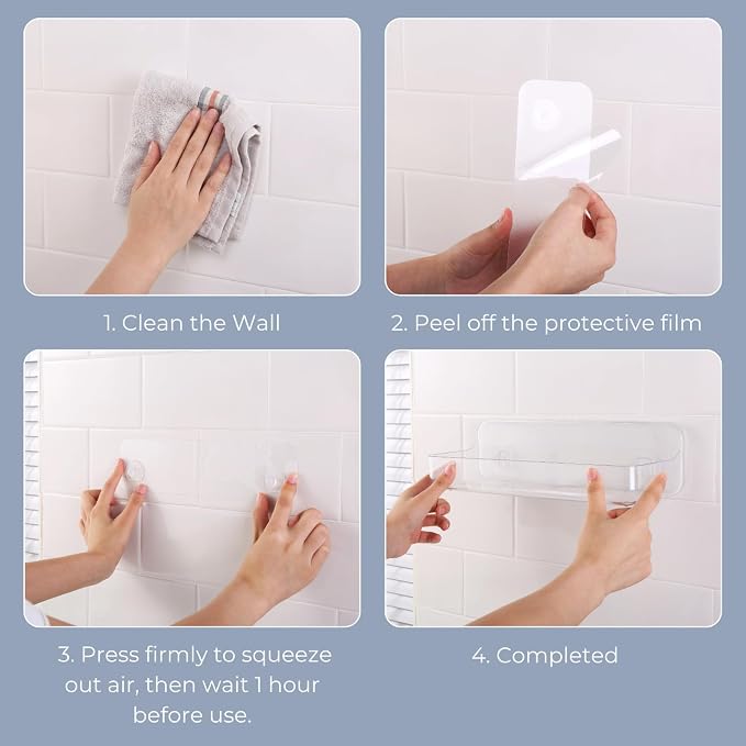 No-Drill Acrylic Shower Caddy – Wall Mounted Bathroom Shelf with Drain Holes, Strong Adhesive, Large Capacity for Shower, Kitchen, RV – Sandra Series