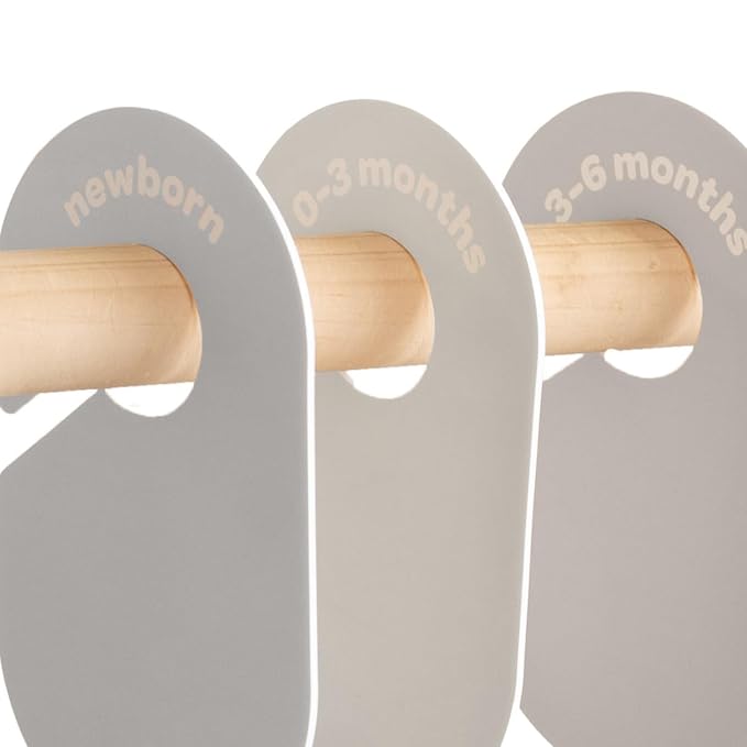 3 Sprouts Baby Closet Dividers, Newborn to 2T, Beige & Gray, 8 Piece Set | Newborn to 2T sizing, 8-piece set, Double-sided size labels, Age labels, Nursery closet storage, Baby clothes organizer