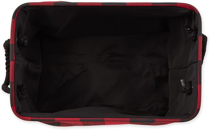 DII Buffalo Check Storage Collection Collapsible Bin with Handles, Medium Rectangle, 16x10x12, Red & Black