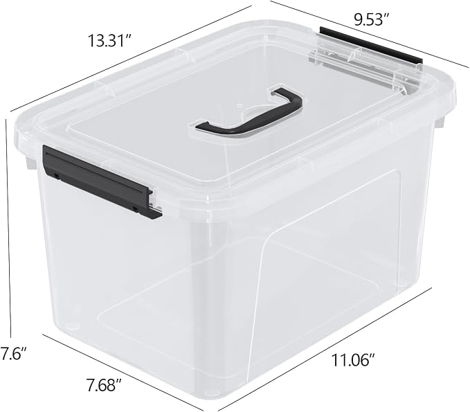 Wekioger 4 Packs Plasitc Lidded Storage Bins, Clear Latching Boxes with Handles (10 Quart)