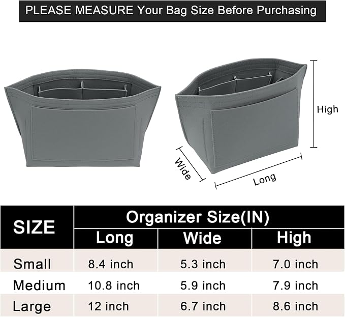 LOUKAYCCI Purse Organizer Insert for Longchamp Le Pliage L Handbag Insert Felt Long Champ Tote Bag Organizer Insert with Cup (LightGrey, Large)