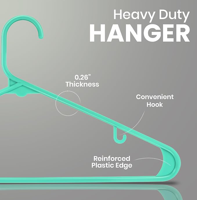 Utopia Home Plastic Hangers 50 Pack – Built-in Strap Hooks Aqua | Space saving | Durable & strong | Closet organizer | Clothes hangers | Ideal for shirts, pants, skirts & coats