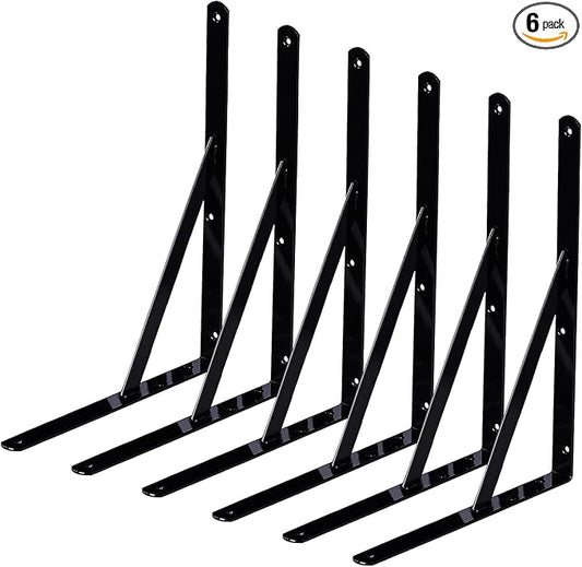 Shelf Brackets 6 Pack 18 inch Heavy Duty Metal L Brackets for Shelf 18"x12" Black Iron Wall Mount Screw Included