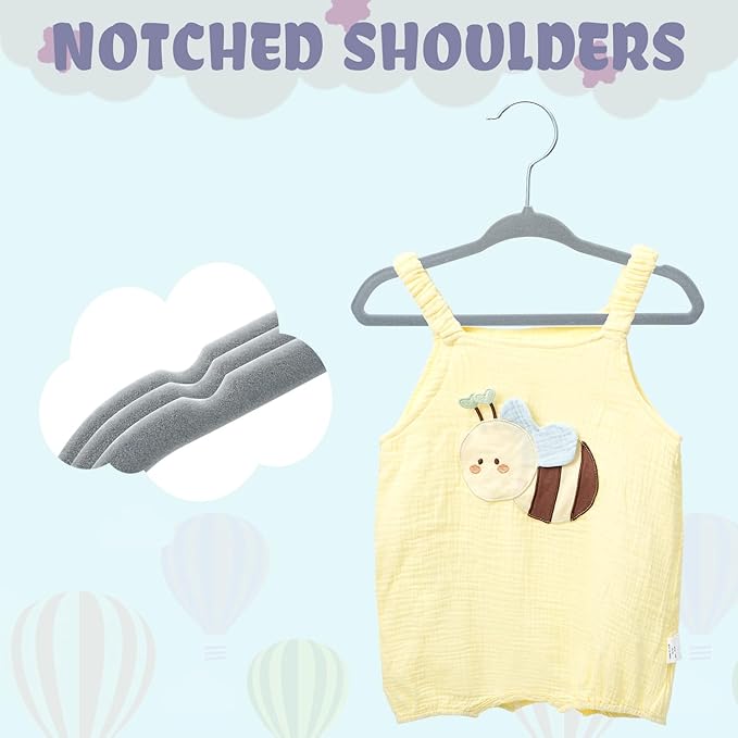 BAGAIL 50 Pack Kids Velvet Hangers 11 Inches Children's Clothes Hangers Non-Slip Baby Hangers for Infant/Toddler (Grey)
