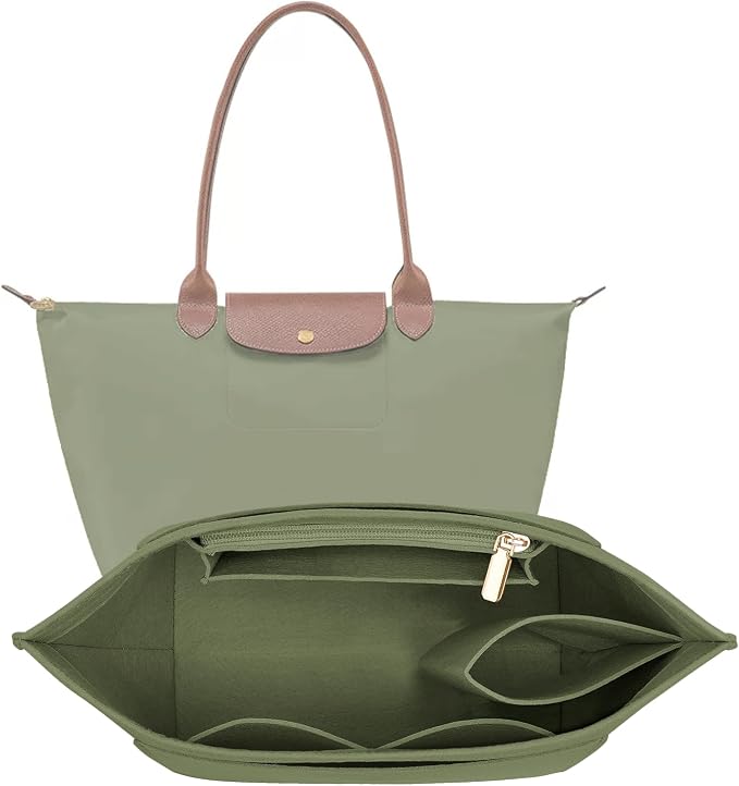 LOUKAYCCI Felt Purse Organizer Insert for Longchamp Le Pliage M Handbag Insert (Forest Green, Medium)