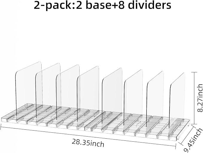 JOYZAN Stackable Purse Organizer for Closet, Adjustable Closet Purse Organizer, Clear Acrylic Shelf Dividers, Detachable Handbag Storage Separator Dividers for Home, Office - 2 Pack