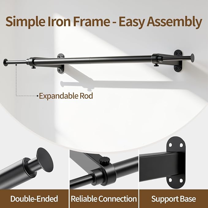 Luxspire Wall Mounted Clothes Rack, Industrial Pipe Clothing Rack, 28" Heavy Duty Extendable Iron Garment Bar, Multi-Purpose Hanging Rods for Clothes Bedroom, Laundry Room, Closet 2 Pack, Black
