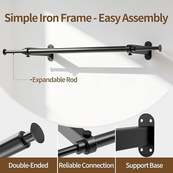 Luxspire Wall Mounted Clothes Rack, Industrial Pipe Clothing Rack, 28" Heavy Duty Extendable Iron Garment Bar, Multi-Purpose Hanging Rods for Clothes Bedroom, Laundry Room, Closet 1 Pack, Black