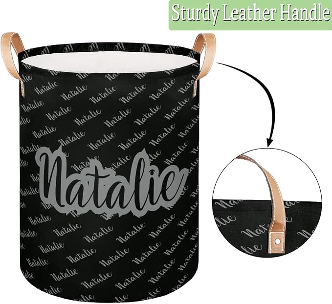 Personalized Laundry Basket, Custom Gift Laundry Hamper, Collapsible Nursery Waterproof Laundry Baskets, Dirty Clothes Toy Hamper with Handles Name Text Gray