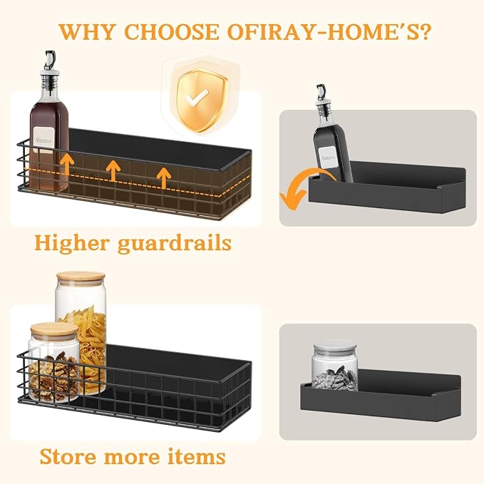 Ofiray-home Magnetic Fridge Shelf, 4-Pack Metal Strong Magnet Rack, Space Saving Spice Organizer, Utensil Holder, Fruit Potato Onion Storage Bins, Black Refrigerator Organizers and Storage