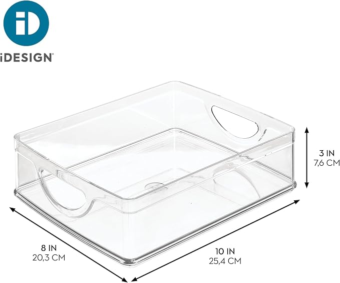 iDesign Plastic Stackable Pantry Bin, Set of 4, Clear | Storage Bin with Handles, For Cabinets or Fridge