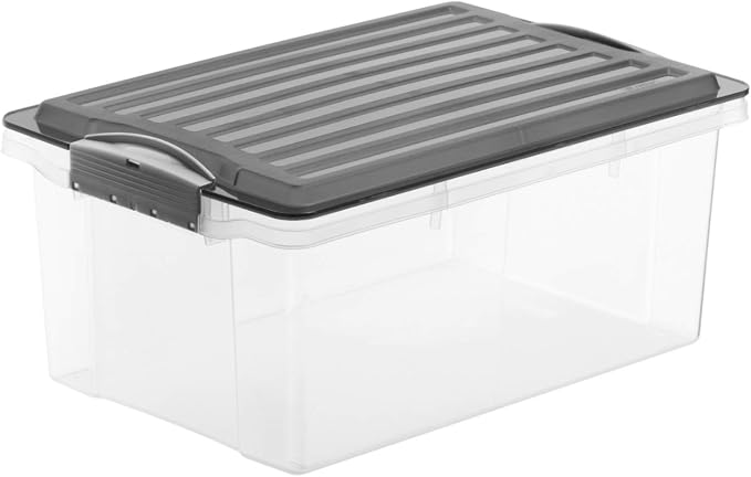 Rotho, Compact, Storage box 13 l with lid A4, Plastic (PP) BPA-free, grey/transparent, A4/13l (39,5 x 27,5 x 18,0 cm)