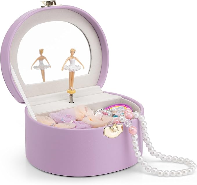 VLANDO Bithday Gifts for Girl, Musical Jewelry Box for Girls, Small Kid Music Box with Ballerina for Party Bedroom Decor, Gifts for Girls Kids - Purple