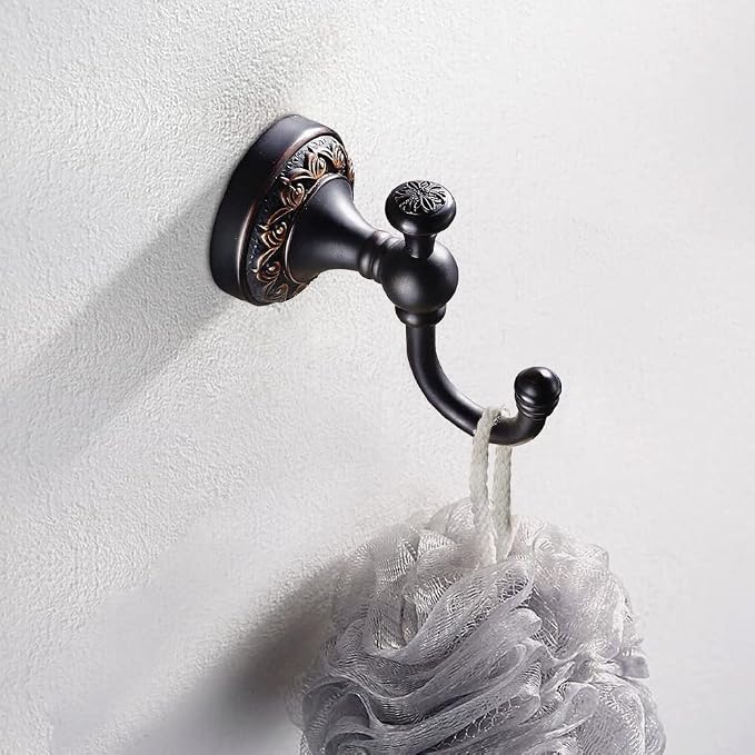 Leyden Brass Towel Hooks, Oil Rubbed Bronze Robe Hooks Antique for Bathroom Cloakroom Kitchen