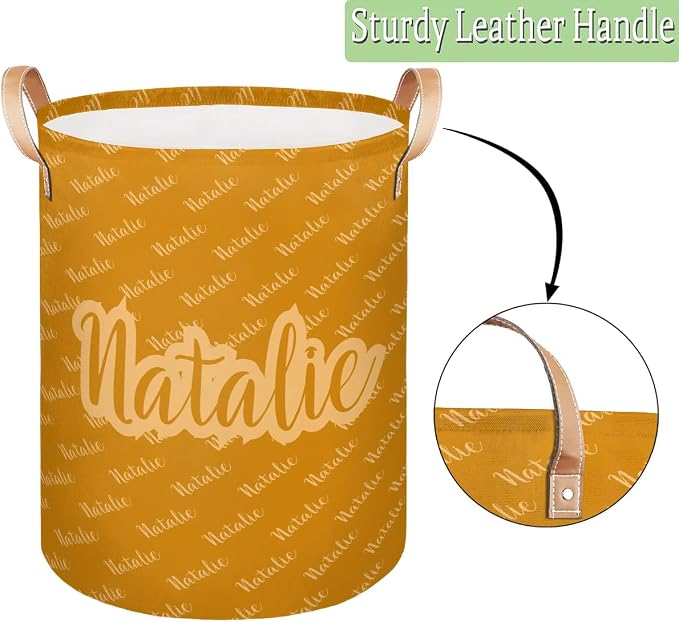 Personalized Laundry Basket, Custom Gift Laundry Hamper, Collapsible Nursery Waterproof Laundry Baskets, Dirty Clothes Toy Hamper with Handles Name Text Orange