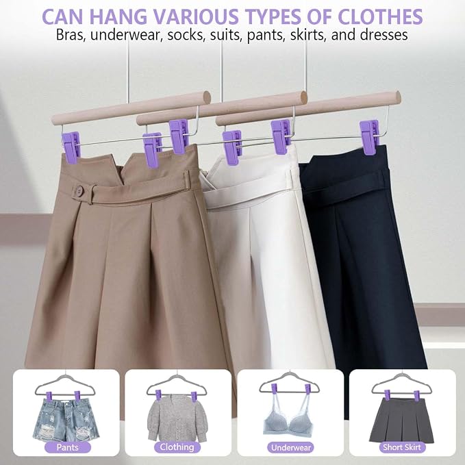 KISEER 40 Pcs Plastic Baby Hanger Clips Slim-line Finger Clips Set for Clothes Hanger Velvet Hanger (Purple)