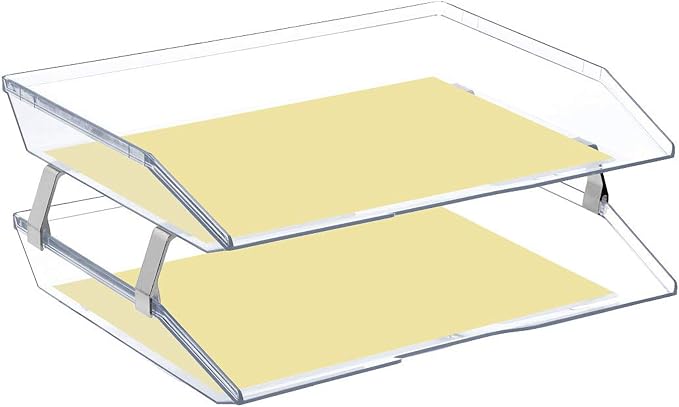 Acrimet Facility 2 Tier Letter Tray, Side Load, Letter Size/A4, Desktop File Organizer, Plastic (Clear Crystal Color)