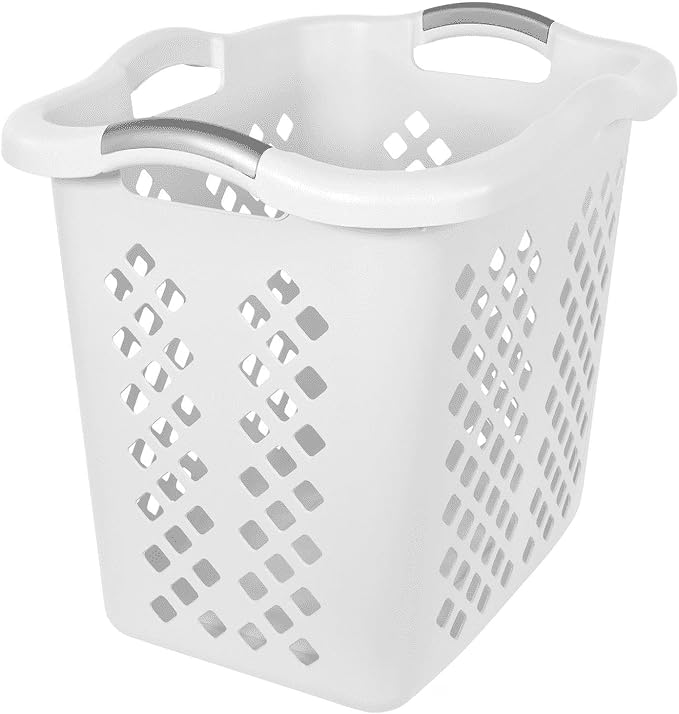 2 Bushel Lamper Plastic Laundry Basket with Silver Handles, White, Adult/Tween