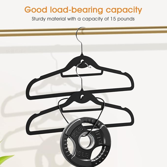 Velvet Clothing Hangers Slim Stackable Non-Slip Black Suit Hanger Space Saving Clothes Hanger Heavy Duty Adult Hangers with 360°Swivel Hook Pack of 20