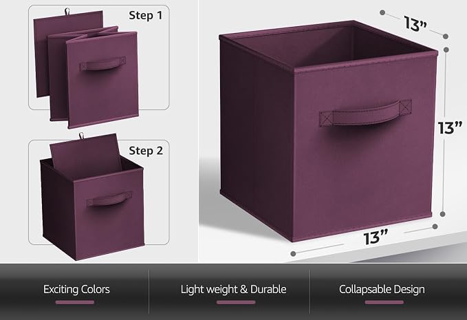 Sorbus Fabric Storage Cubes - 6 Foldable Storage Bins for Organizing Pantry, Cubbies, Toy Box - Clothes Storage & Closet Organizer - 13 Inch Collapsible Cube Baskets for Shelves with Handle