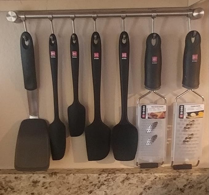 Audmore Kitchen Utensil Rack 1 PCS, 15.6” Pot & Pan Hanging Rack Wall Mount | 304 Stainless Steel Lid Cooking Utensil Hanger, 7 Sliding Hooks for Spatula Spoon, Measuring Cups, Coffee Mug, Space Saving