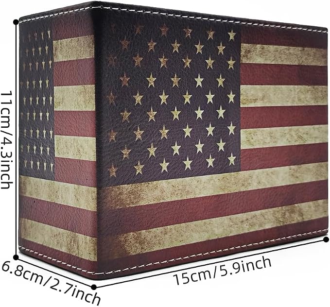 Pen Holder, Rectangle Vintage Pencil Holder with 2 Compartments, PU Leather Art Remote Control Holder Organizer Storage for Desk Accessory (American Flag)
