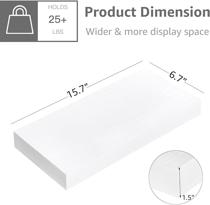 QEEIG Floating Shelves for Wall Bathroom Shelf Bedroom Kitchen Living Room Farmhouse Small Book Shelf 16 inch Set of 4, White (015-W4)