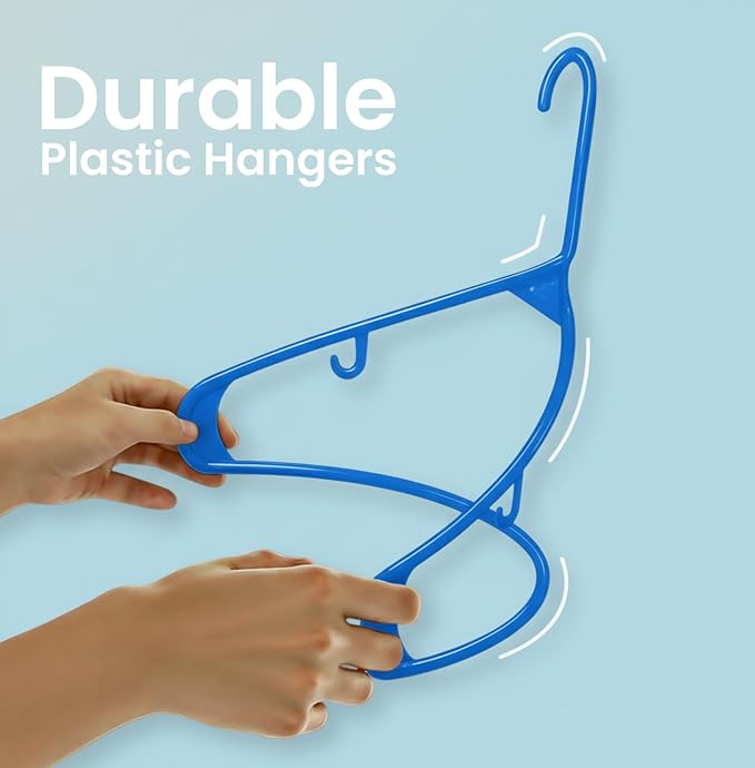 Utopia Home Plastic Hangers 50 Pack – Built-in Strap Hooks Blue | Space saving | Durable & strong | Closet organizer | Clothes hangers | Ideal for shirts, pants, skirts & coats