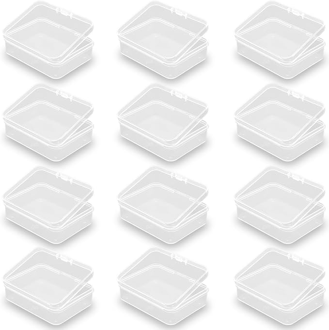 12 Pack Rectangle Small Plastic Containers (2.84 x 2.21 x 0.95 Inch), Small Plastic Containers, Mini Bead Organizer for items, Crafts, Beads, Coins, Jewelry and Business Cards