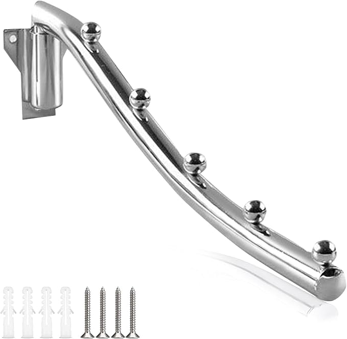 Wall Mount Clothes Hanger Rack Folding, Stainless Steel Wall Mounted Garment Hook with Swing Arm Space Saver Cloth Hanging System Closet Storage Organizer Coat Hooks for Bathroom Bedroom Laundry Room