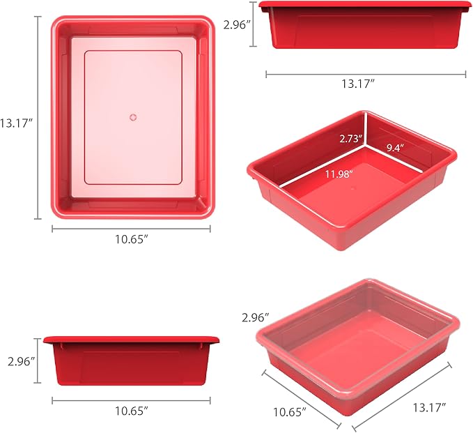 Storex Letter Size Flat Storage Tray – Organizer Bin for Classroom, Office and Home, Red, 5-Pack (62518U05C) , 10 x 13 x 3 Inches