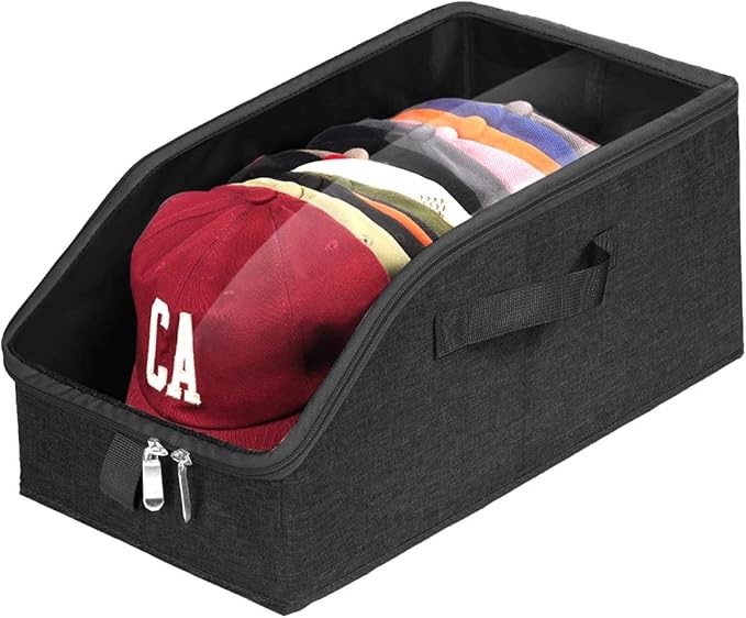 Livelab Hat Organizer for Baseball Caps, Hat Storage Box, Black | 1Pcs | Clear Window, Space Saving and Easy to Store