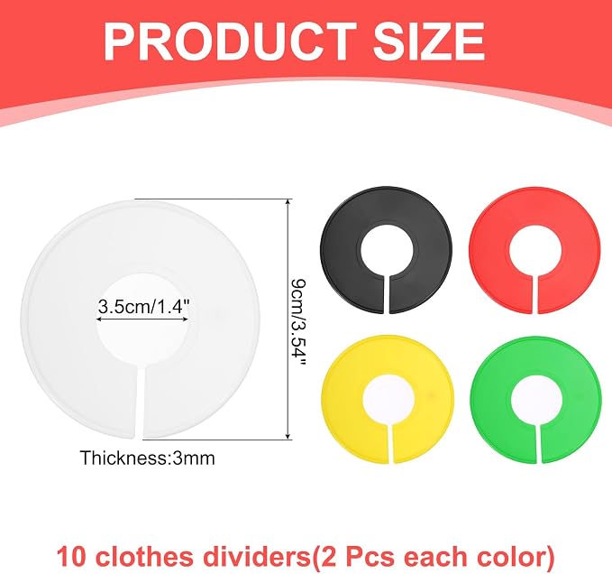 uxcell 10 Pcs Clothes Dividers,Round Closet Rack Dividers Clothing Rack Size Dividers Blank Labels Writable & Reusable for Hanging Clothes Sorting Size, Multicolor