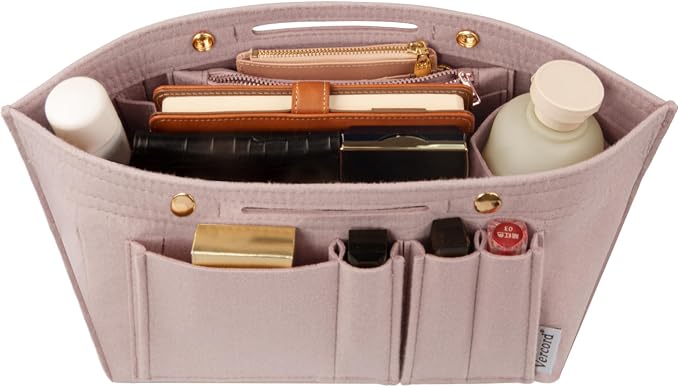 Vercord Purse Organizer Insert for Long champ Felt Organizer Insert with Zipper Handbag Insert Tote Shaper Storage Bag Beige L