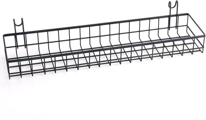 Kaforise Hanging Basket for Wire Wall Grid Panel, Multi-Function Wall Storage and Display Basket, Medium Size, Black Painted
