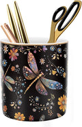 Pen Holder, Pencil Cup for Desk, Cute Makeup Brush Holder, Durable Ceramic Organizer Decor for Room, Office, Classroom, Cute Dragonfly Pattern