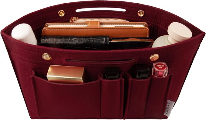 Vercord Purse Organizer Insert for Long champ Felt Organizer Insert with Zipper Handbag Insert Tote Shaper Storage Bag Burgundy L