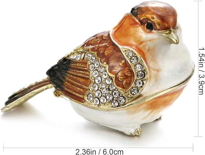 Hand Painted Enamel Goldfinch Trinket Box for Home Decor, Hinged Jewelry Organizer for Ring Earrings, Unique Figurine Keepsake Collectible Personalized Elegant Handmade Ornament Gifts (Gold Finch)