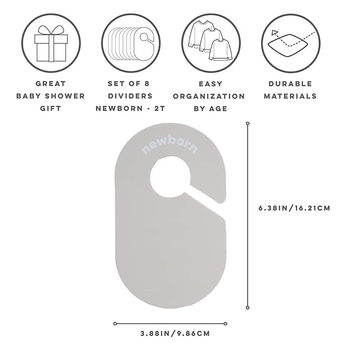 3 Sprouts Baby Closet Dividers, Newborn to 2T, Beige & Gray, 8 Piece Set | Newborn to 2T sizing, 8-piece set, Double-sided size labels, Age labels, Nursery closet storage, Baby clothes organizer