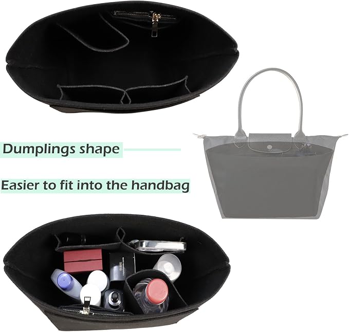 Lckaey Purse Organizer Insert for longchamp organizer insert(Large) Handbags Organizer 1012black2-S, S/8.27*6.7*5.12in