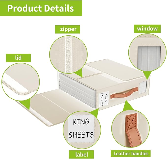 Aokeyee Bed Sheet Organizers and Storage - 8 Pack (Queen or King Size),Foldable Storage Box for Duvet Cover Set, Linen Closet Organizer for Bedding Clothes Blankets, Ivory