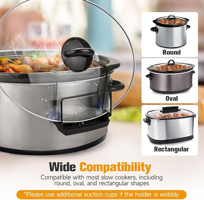 SOPHICO Crock Pot Lid Holder for Most Slow Cookers, Black, 2 Pack | Mess-Free & Hands-Free Pot Lid Organizer while Cooking, Keeps Countertop No Mess, Stainless Steel Rack with Silicone Sink