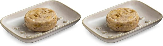 Miamolo Soap Dish for Shower, Ceramic Soap Dish Non-Slip Soap Holder Bar Saver Tray for Bathroom Kitchen Sink, Floating Point Design Save Soap Loss (Pack of 2)