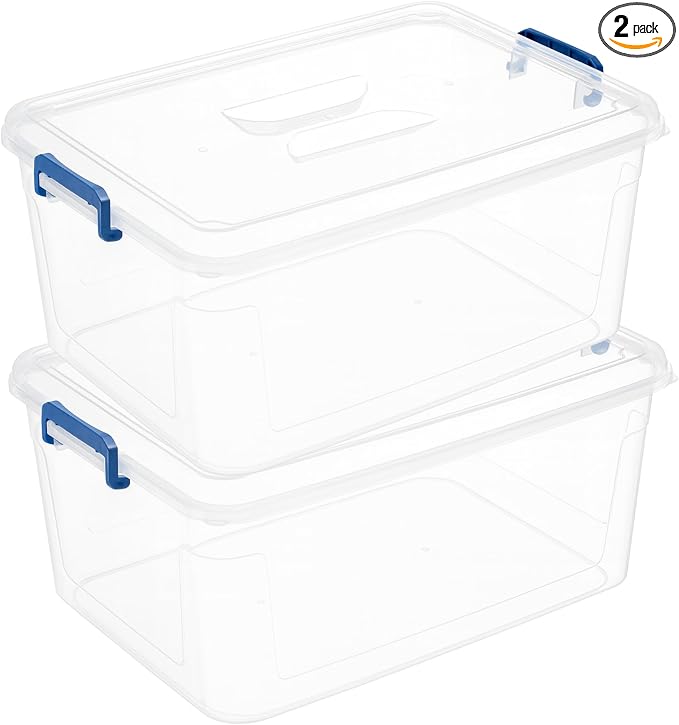 Tribello Clear Storage Bins with Lids, Stackable Plastic Storage Containers for Home Organization – Totes for Closet and Underbed Storage, 21 Quarts
